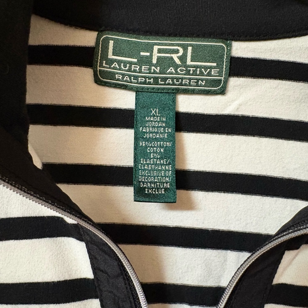 Women’s Ralph Lauren Active Black and White Striped Quarter Zip Top - Picture 3 of 5